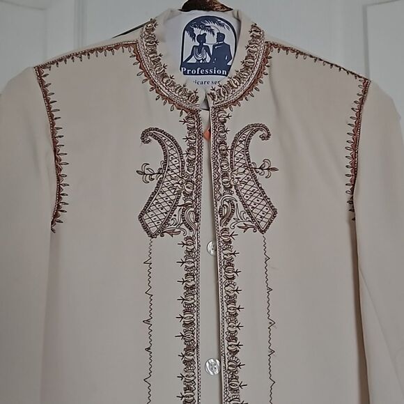 Indian Kurta Boy's Embroidery Pajama Set Cream/ Gold Size 8 - Picture 4 of 16